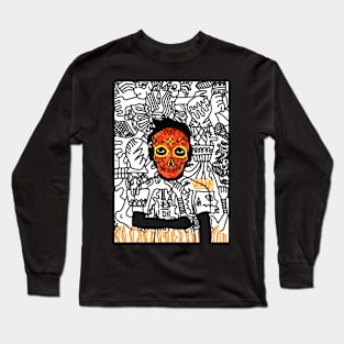 Ethlete - Mexican Male Character with Dark Eyes and Doodle Style Long Sleeve T-Shirt